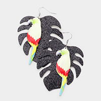 Glitter Tropical Leaf Parrot Earrings 