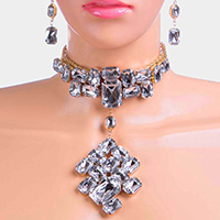 Chunky Rectangle Stone Cluster Choker Necklace