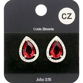 Cubic Zirconia Teardrop Crystal Stud Evening Earrings