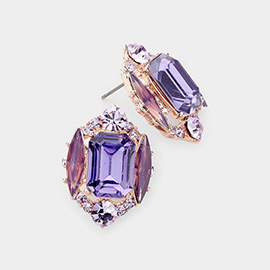 Emerald Cut Stone Accented Stud Evening Earrings