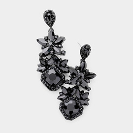 Floral Crystal Rhinestone Evening Drop Earrings