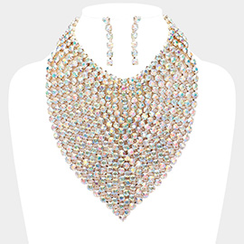 Round Stone Statement Bib Evening Necklace