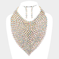 Round Stone Statement Bib Evening Necklace