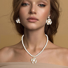Floral Pearl Rhinestone Pave Collar Necklace