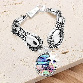 Abalone Starfish Pearl Charm Patterned Antique Silver Bracelet