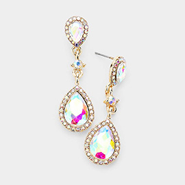 Double Teardrop Stone Accented Dangle Evening Earrings