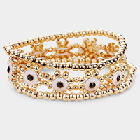 3PCS - Rhinestone Enamel Floral Stretch Layered Bracelets 