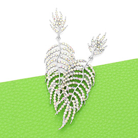 Crystal Rhinestone Leaf Drop Evening Earrings