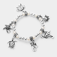 Sea Life Charm Pearl Stretch Bracelet 