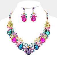 Teardrop Crystal Rhinestone Floral Vine Evening Necklace