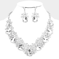 Teardrop Crystal Rhinestone Floral Vine Evening Necklace