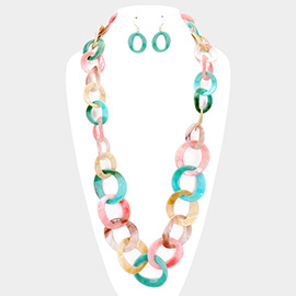 Bold Celluloid Acetate Link Long Necklace