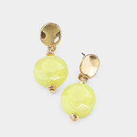 Round Metal Disc Semi Precious Stone Dangle Earrings