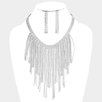 Rhinestone Metal Ball Chain Fringe Choker Necklace