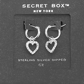 Secret_Box - Sterling Silver Dipped CZ Heart Drop Pin Catch Earrings