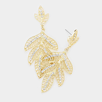 Rhinestone Metal Leaf Earrings