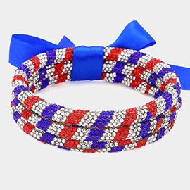 3PCS - American USA Flag Rhinestone Pave Bangle Layered Bracelets