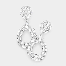 Marquise Round Stone Cluster Open Teardrop Evening Earrings