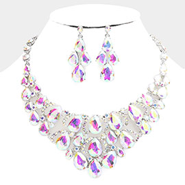 Teardrop Stone Cluster Evening Necklace