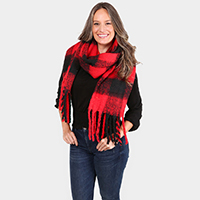 Super Soft Plaid Check Patterned Tassel Oblong Scarf