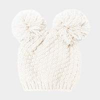 Double Pom Pom Knit Beanie Hat