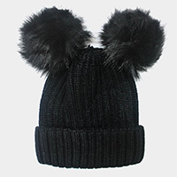 Double Pom Pom Knit Beanie Hat