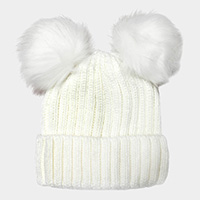 Double Pom Pom Knit Beanie Hat