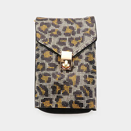 Leopard Patterned Bling Rectangle Crossbody Cellphone Bag