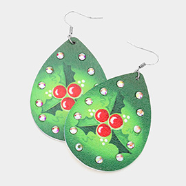 Flower Poinsettia Wood Teardrop Earrings