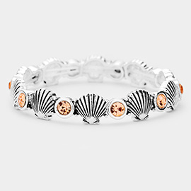 Metal Shell Stone Embellished Stretch Bracelet