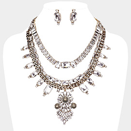 Antique Stone Embellished Flower Statement Necklace