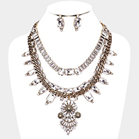 Antique Stone Embellished Flower Statement Necklace