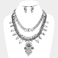 Antique Stone Embellished Flower Statement Necklace