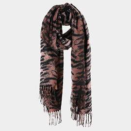 Animal Print Tassel Oblong Scarf