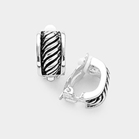 Antique Metal Oblique Line Half Hoop Clip On Earrings