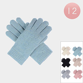 12Pairs - Ladies Lattice Pattern Soft Faux Fur Lining Winter Gloves