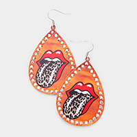 Lip Print Stone Trim Metal Teardrop Earrings