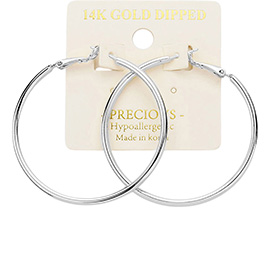 14K White Gold Dipped 1.8 Inch Hypoallergenic Hoop Earrings