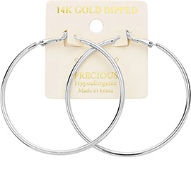 14K White Gold Dipped 2.25 Inch Hypoallergenic Hoop Earrings
