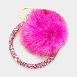 Pom Pom Rhinestone Pave Bangle Keychain / Bracelet