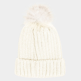 Cable Knit Pom Pom Beanie Hat