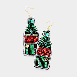 Felt Back Multi Bead Champagne Bottle Earrings