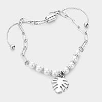 Pearl Metal Tropical Leaf Charm Adjustable Pull Tie Bracelet