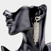 Heart Accented Rhinestone Fringe Earrings