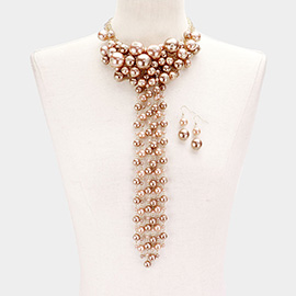 Pearl Cluster Vine Fringe Bib Necklace