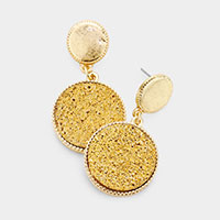 Metal Disc Druzy Round Link Dangle Earrings