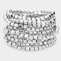 11PCS - Metal Cube Bead Stretch Bracelets