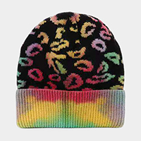 Tie Dye Leopard Pattern Beanie Hat