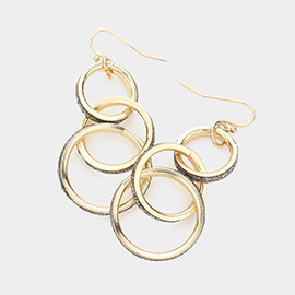 Glitter Detail Open Metal Circle Link Dangle Earrings