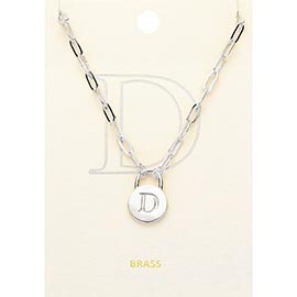 -D- Brass Metal Monogram Lock Pendant Necklace